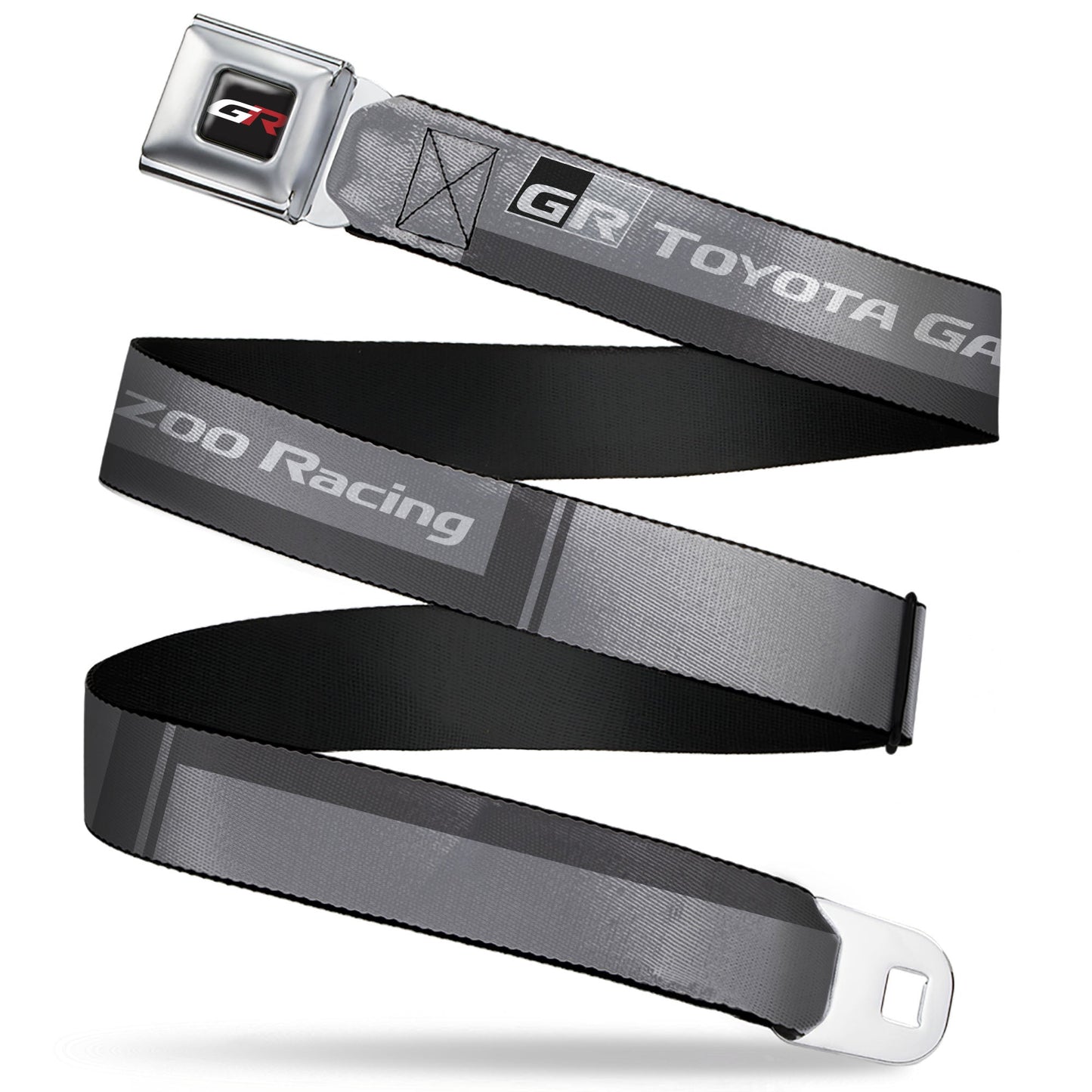Toyota Gazoo Racing GR Logo Full Color Black/White/Red Seatbelt Belt - TOYOTA GAZOO RACING GR Logo and Text Grays/Black/White Webbing