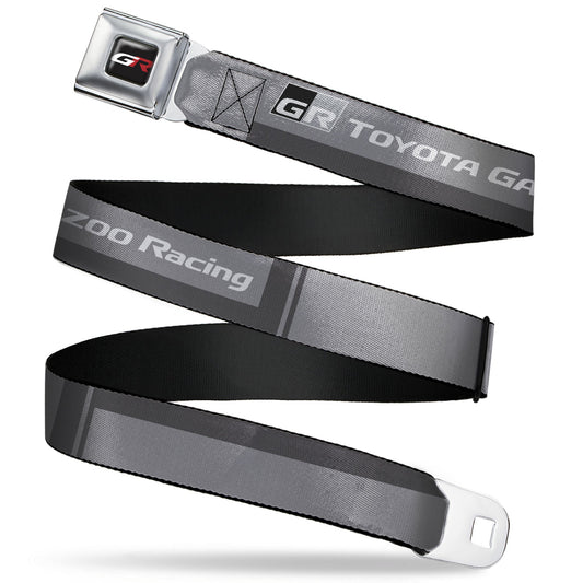 Toyota Gazoo Racing GR Logo Full Color Black/White/Red Seatbelt Belt - TOYOTA GAZOO RACING GR Logo and Text Grays/Black/White Webbing