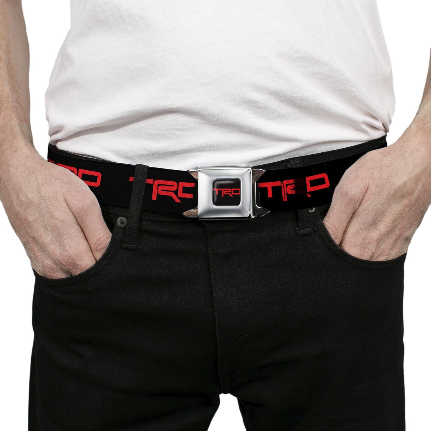 Toyota Racing Development TRD Logo Full Color Black/Red Seatbelt Belt - Toyota Racing Development TRD Logo Black/Red Webbing