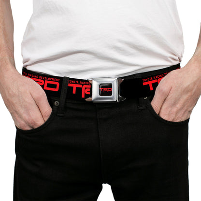 Toyota Racing Development TRD Logo Full Color Black/Red Seatbelt Belt - TOYOTA RACING DEVELOPMENT Text and TRD Logo Black/Red Webbing
