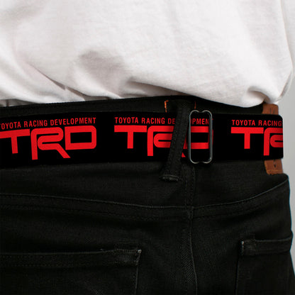 Toyota Racing Development TRD Logo Full Color Black/Red Seatbelt Belt - TOYOTA RACING DEVELOPMENT Text and TRD Logo Black/Red Webbing