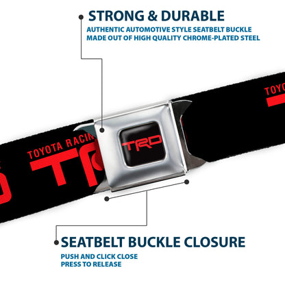 Toyota Racing Development TRD Logo Full Color Black/Red Seatbelt Belt - TOYOTA RACING DEVELOPMENT Text and TRD Logo Black/Red Webbing