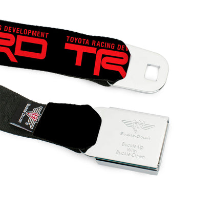 Toyota Racing Development TRD Logo Full Color Black/Red Seatbelt Belt - TOYOTA RACING DEVELOPMENT Text and TRD Logo Black/Red Webbing
