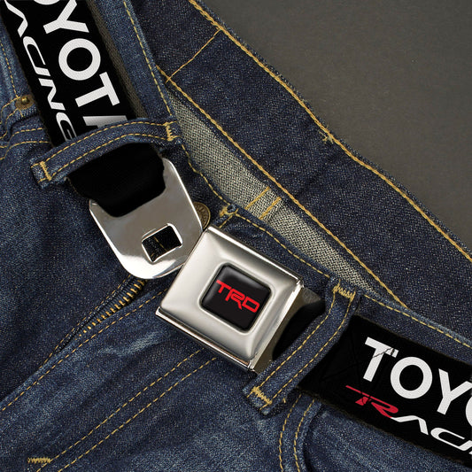 Toyota Racing Development TRD Logo Full Color Black/Red Seatbelt Belt - TRD TOYOTA RACING Text Black/White/Red Webbing