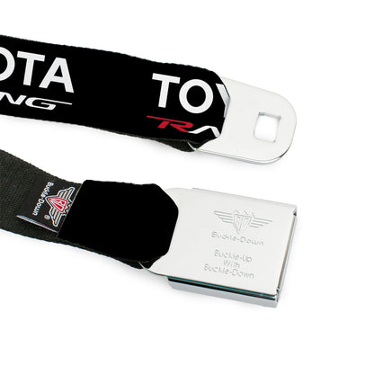Toyota Racing Development TRD Logo Full Color Black/Red Seatbelt Belt - TRD TOYOTA RACING Text Black/White/Red Webbing