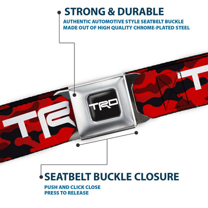 Toyota Racing Development TRD Logo Full Color Black/White Seatbelt Belt - Toyota Racing Development TRD Logo Camo Reds/White Webbing