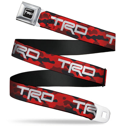 Toyota Racing Development TRD Logo Full Color Black/White Seatbelt Belt - Toyota Racing Development TRD Logo Camo Reds/White Webbing