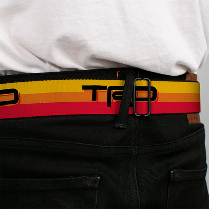 Toyota Logo Full Color Black/Red Seatbelt Belt - Toyota Racing Development TRD Logo Rally Stripe Sunset Webbing