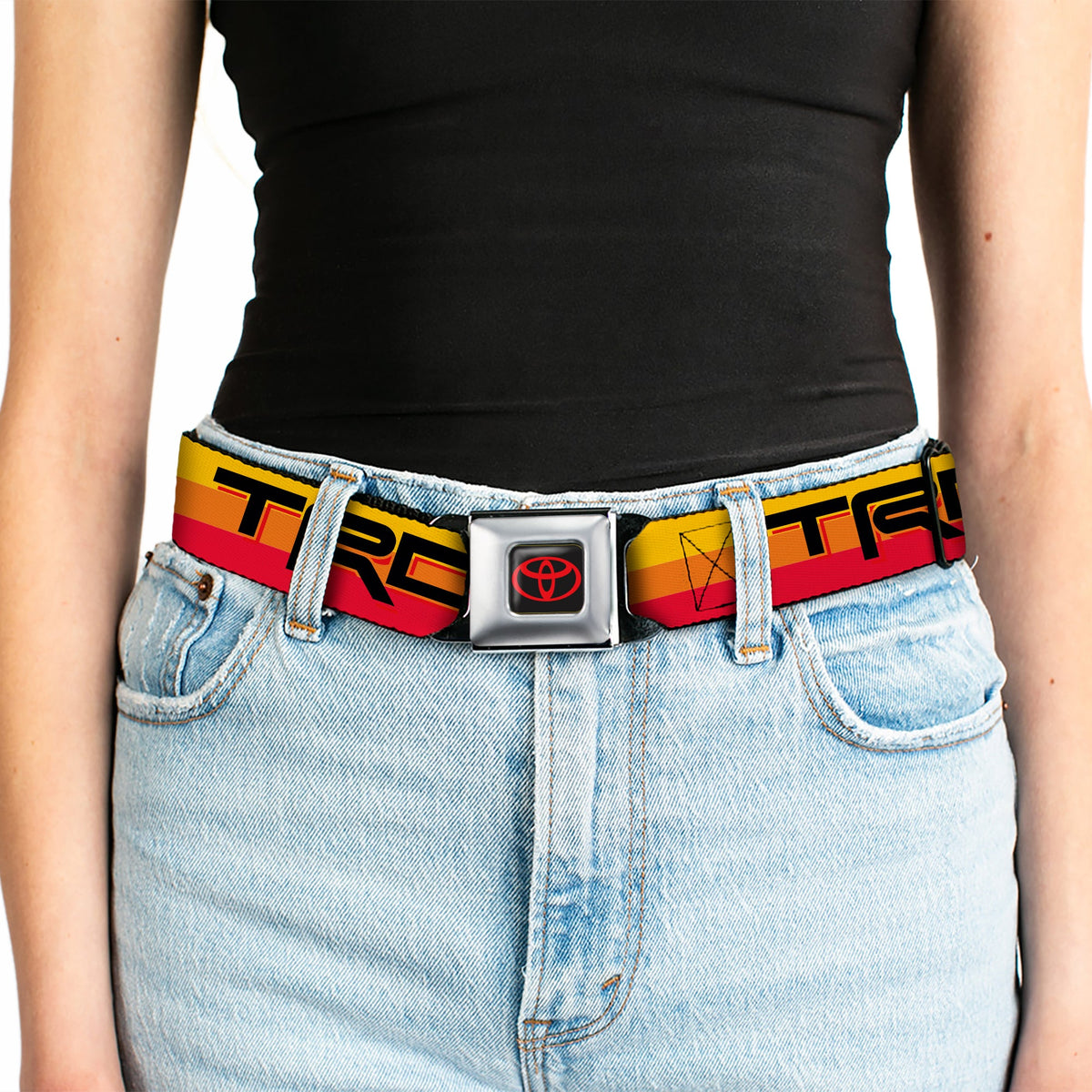 Toyota Logo Full Color Black/Red Seatbelt Belt - Toyota Racing Development TRD Logo Rally Stripe Sunset Webbing