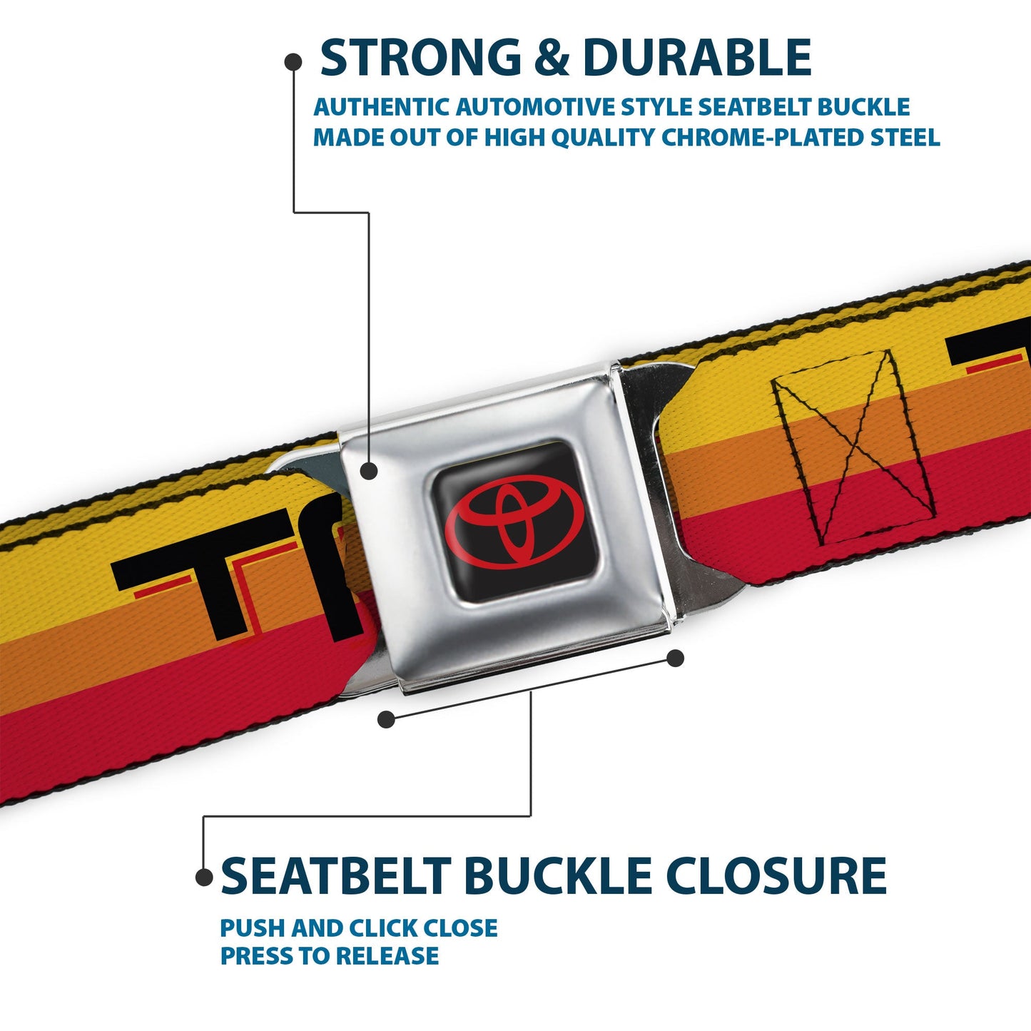 Toyota Logo Full Color Black/Red Seatbelt Belt - Toyota Racing Development TRD Logo Rally Stripe Sunset Webbing