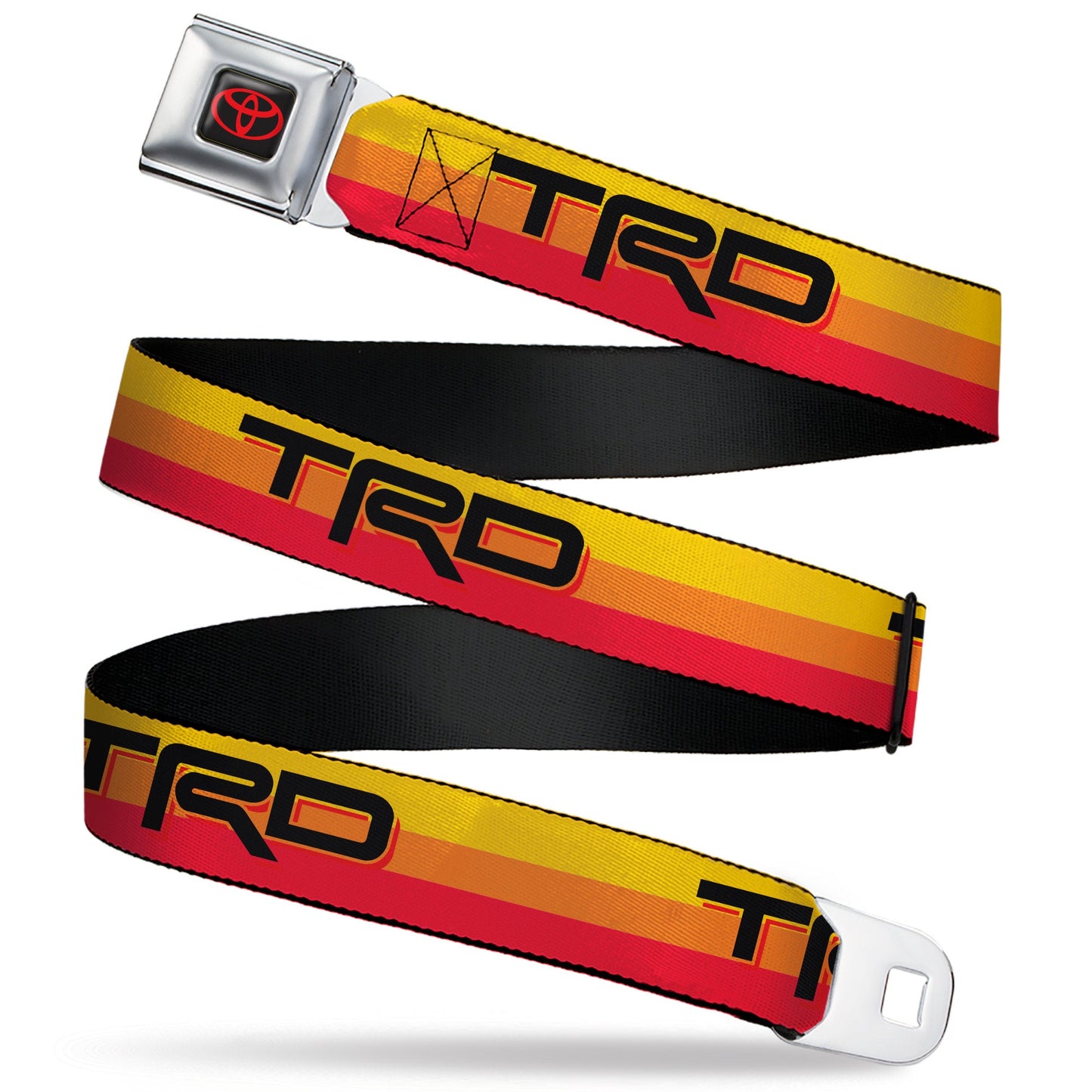 Toyota Logo Full Color Black/Red Seatbelt Belt - Toyota Racing Development TRD Logo Rally Stripe Sunset Webbing