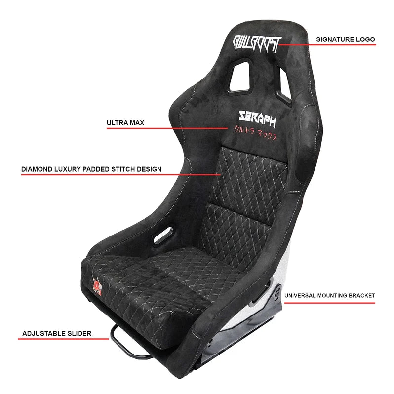 BULL BOOST Ultra-Max Seraph Racing Bucket Seats with Slider Rails – Pair