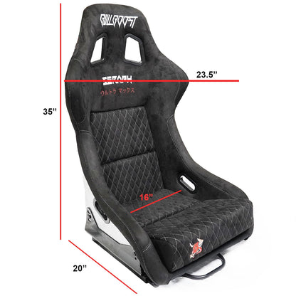 Bull Boost Adjustable Racing Lowered Ultra Max Bucket Seat with Slider Rails