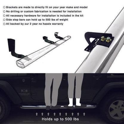 1984-2001 Jeep Cherokee 3" Steel Side Step Running Boards Black Silver