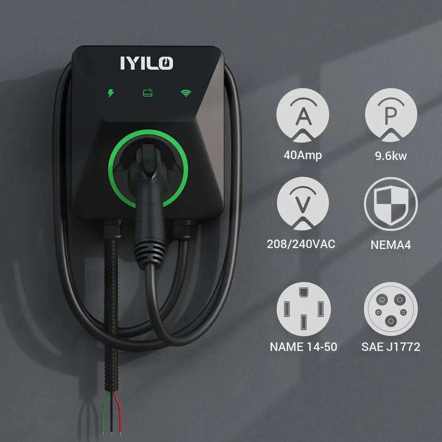 IYILO Pro Level 2 EV Charger J1772 Hardwired with energy meter - 48A