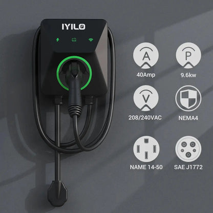 IYILO Level 2 EV Charger NEMA 14-50 J1772 Wall-mounted Plug In - 40A