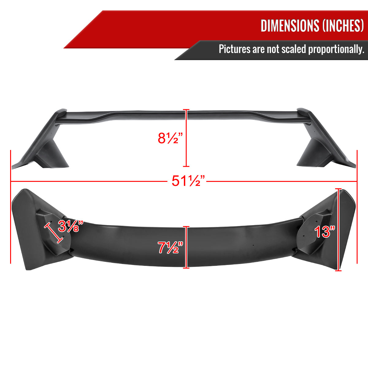 2016-2021 Honda Civic Sedan Black ABS TR Style Rear Spoiler Wing