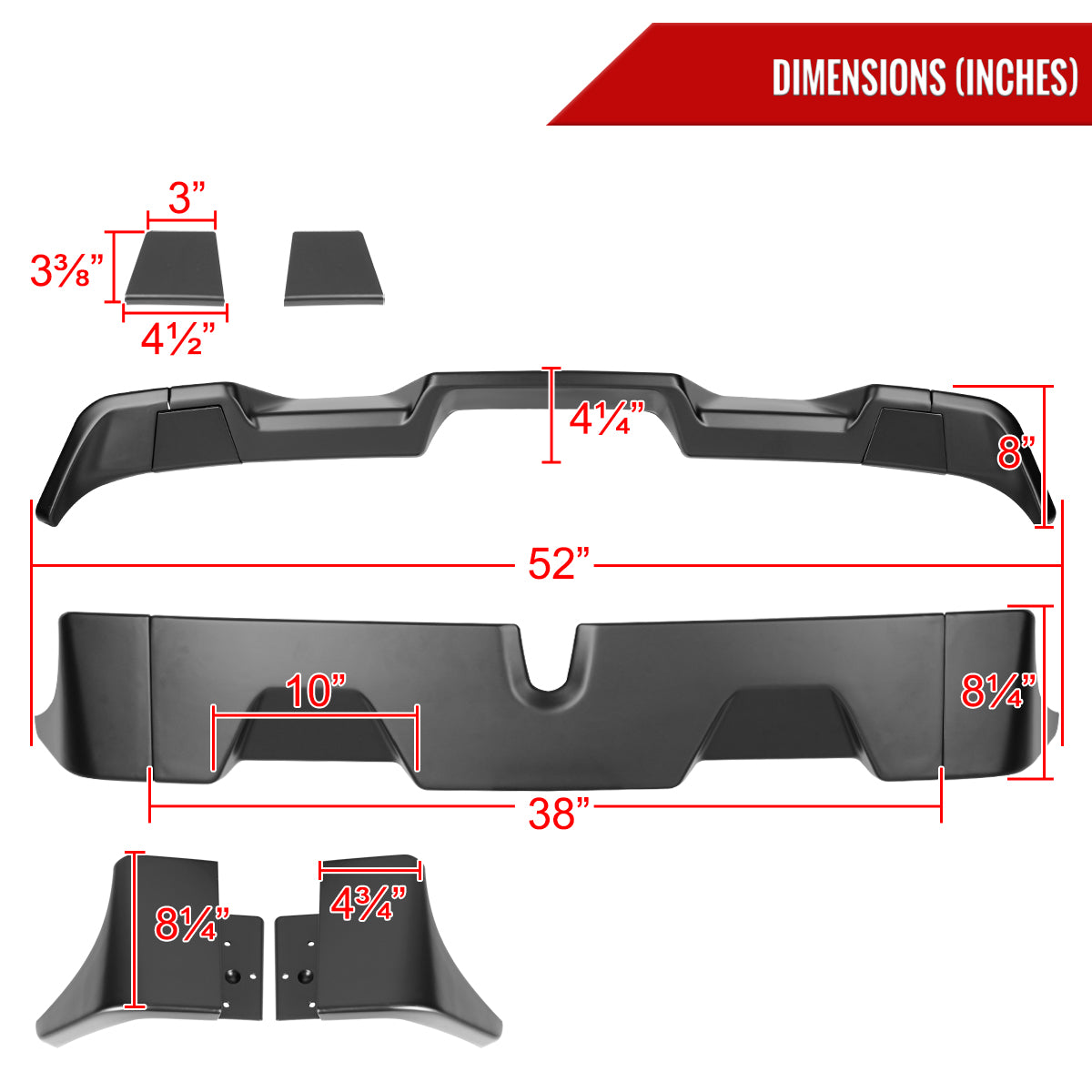 2016-2022 Toyota Tacoma Rear Roof Matte Black Truck Spoiler Wing Kit