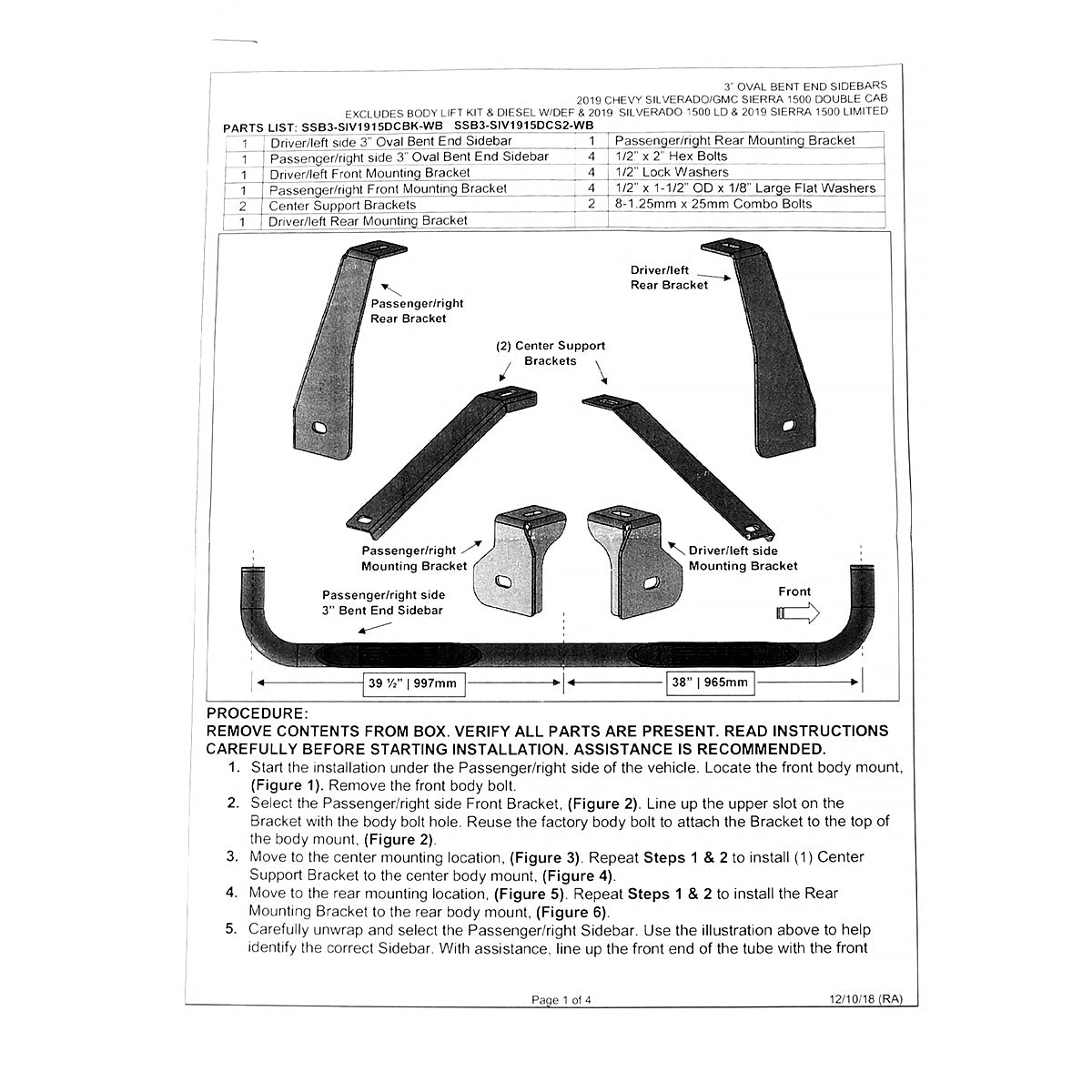 2019-2021 Chevrolet Silverado/GMC Sierra Double Cab 3" Black Stainless Steel Side Step Nerf Bars
