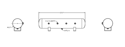 VERA AIR 4 Gallon Steel Air Tank - 30" Long (5) 1/4 NPT Ports