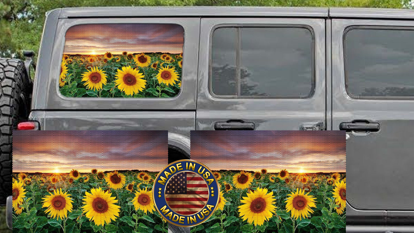 Sunflower field Rear quarter window see through graphic.
