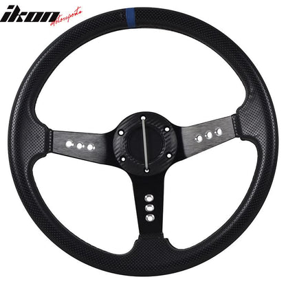 Universal 350MM 6 Hole Deep Dish Black Steering Wheel Emblem PVC