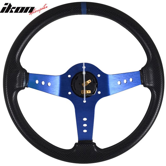 350MM PVC Steering Wheel Deep Dish Blue Spoke Black Horn Button&Emblem