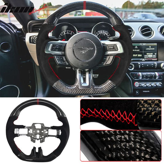 2015-2017Â Ford Mustang V3 Steering WheelMatte CF Synthetic Suede Red R
