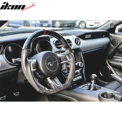2015-2017 Mustang V4 Matte Steering Wheel Red Ring CF Real Leather