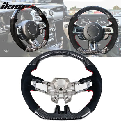 2018-2023 Ford Mustang V1 Steering Wheel w/ Red Stitching Carbon Fiber