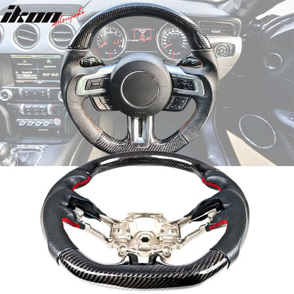 2018-2023 Ford Mustang V1 Steering Wheel w/ Red Stitching Carbon Fiber