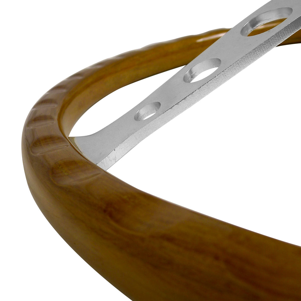 370mm Wood Grain Style 2" Deep Dish Aluminum 3-Spoke Wooden/Plastic Steering Wheel