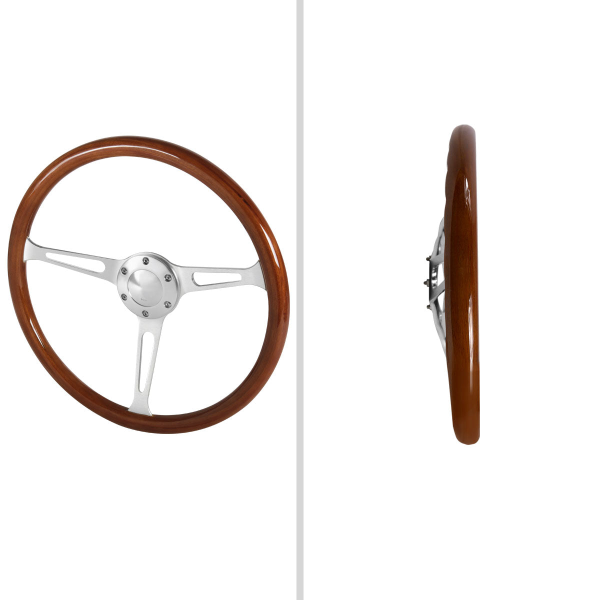 380mm 2" Deep Dish Aluminum 3-Spoke Wood Plastic Composite Steering Wheel