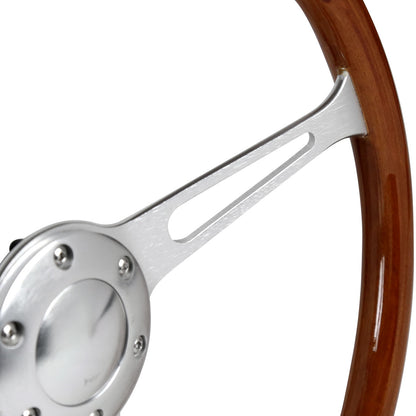 380mm 2" Deep Dish Aluminum 3-Spoke Wood Plastic Composite Steering Wheel