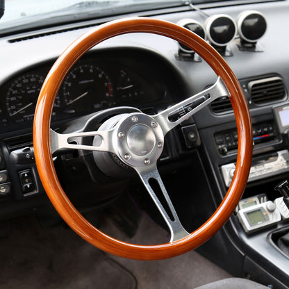 380mm 2" Deep Dish Aluminum 3-Spoke Wood Plastic Composite Steering Wheel