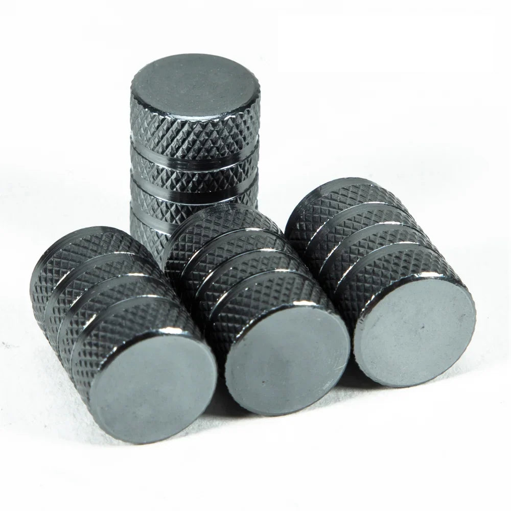 DSYCAR 4Pcs Silver Aluminum Knurling Tire Valve Stem Caps | US Schrader Compatible