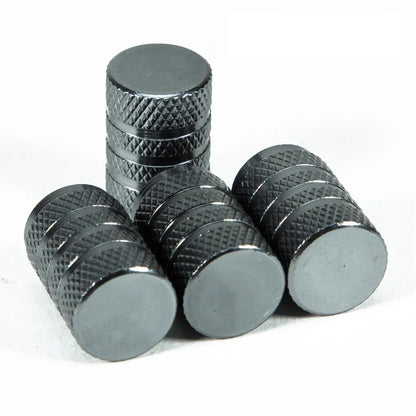 DSYCAR 4Pcs Silver Aluminum Knurling Tire Valve Stem Caps | US Schrader Compatible