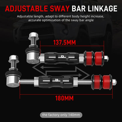 Toyota 4Runner & FJ Cruiser Billet Aluminum Adjustable Rear Sway Bar End Link Kit 2003 - 2024 (137.5mm - 180mm Adjustable Length / Replaces 48830-60030)
