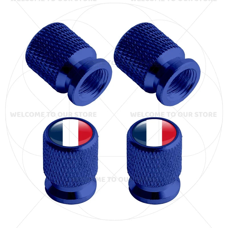 4Pcs Aluminum Tire Valve Caps with Germany France Italy Flag Emblems