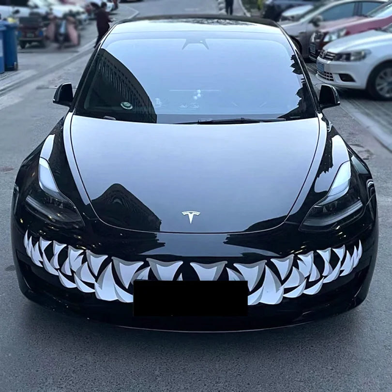 Shark Teeth Front Grille Decal for Tesla Model 3 & Model Y | Venom-Style Vinyl Graphics