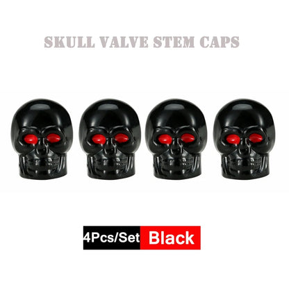 DSYCAR 4Pcs Skull Tire Valve Caps | Universal Dustproof Stem Caps