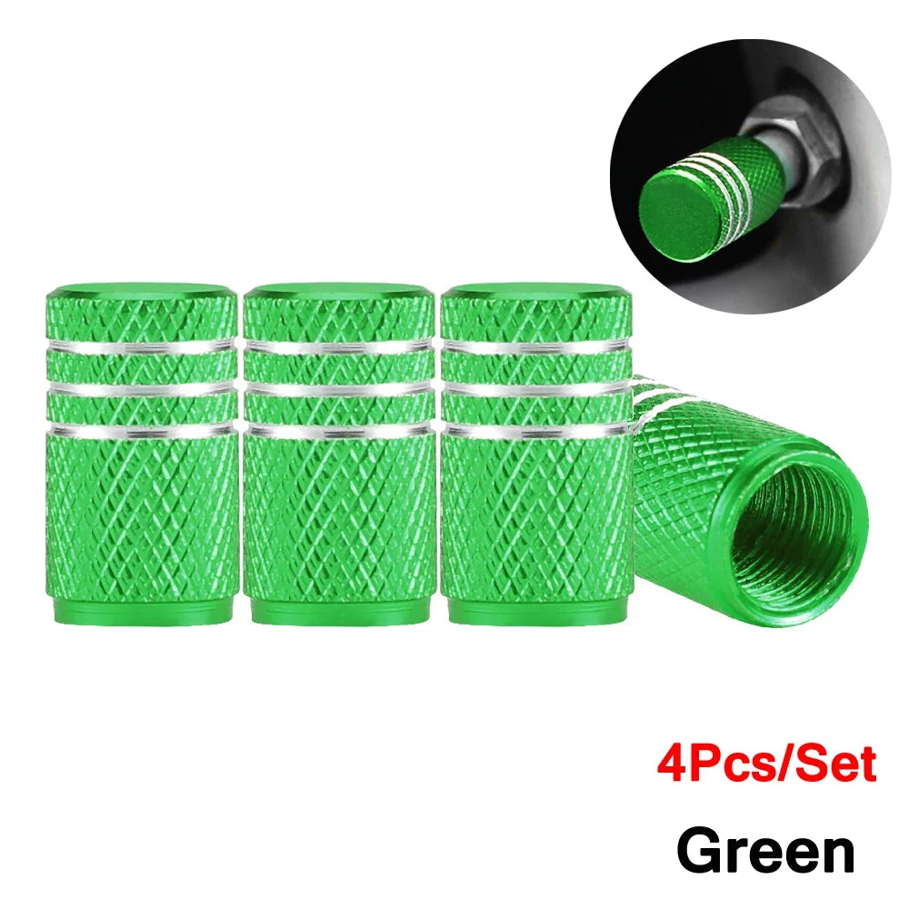 DSYCAR 4Pcs Silver Aluminum Knurling Tire Valve Stem Caps | US Schrader Compatible