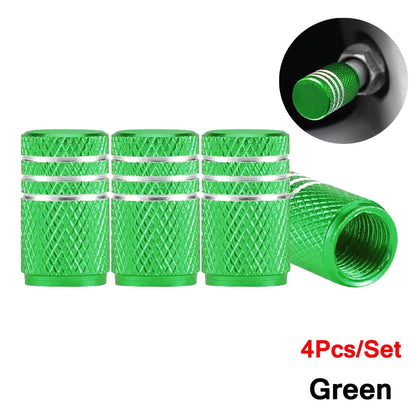 DSYCAR 4Pcs Silver Aluminum Knurling Tire Valve Stem Caps | US Schrader Compatible