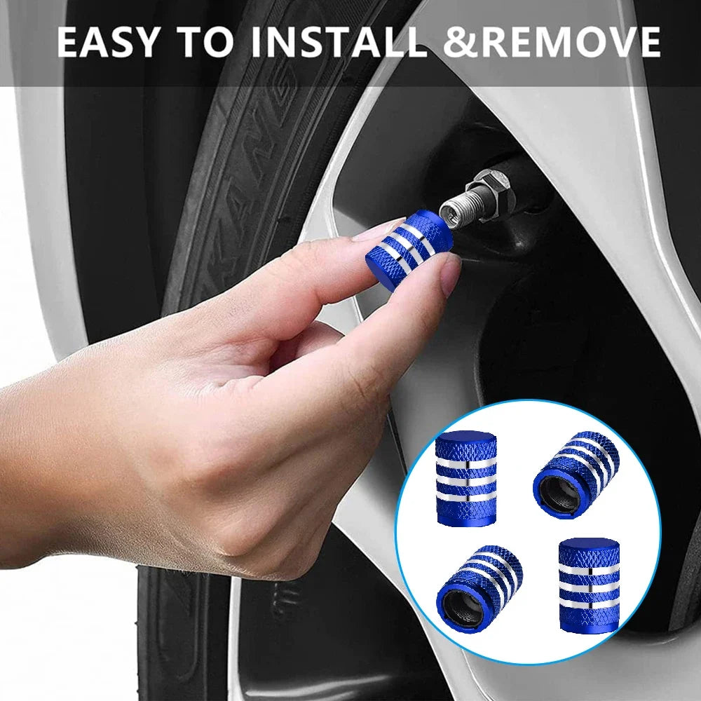 4PCS Metal Tire Valve Stem Caps with Plastic Liner | Leak-Proof, Corrosion Resistant