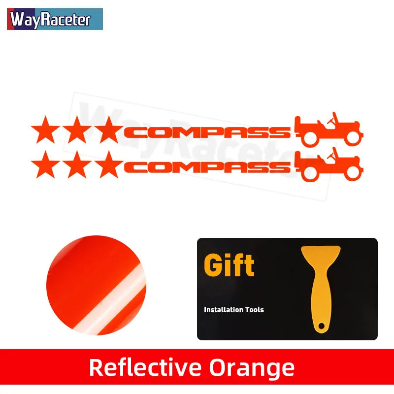 Jeep Compass Willy Edition Star Decal Kit – Reflective Vinyl | Hood, Trunk & Door Pillar (2 Pcs)