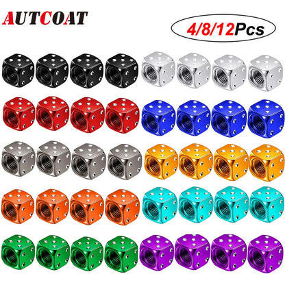 AUTCOAT Aluminum Tire Valve Caps | Dice Wheel Stem Dust Cover for Car Truck Motorcycle Bike