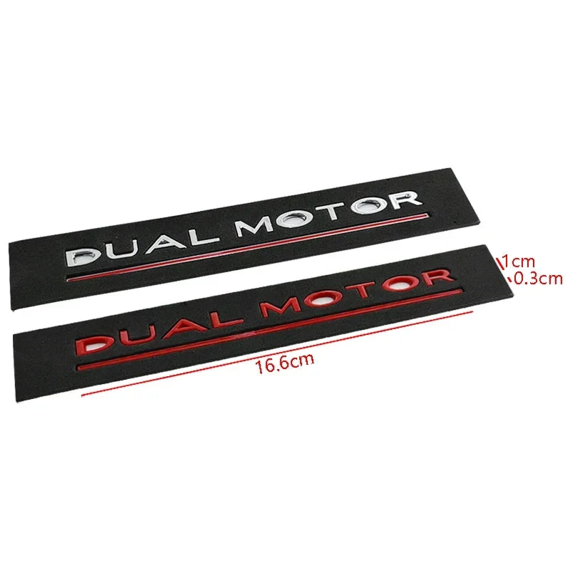 3D ABS DUAL MOTOR Chrome Red Line Emblem Badge for Tesla | Trunk & Body Styling Sticker