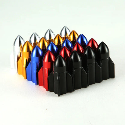 Aluminum Rocket Tire Valve Caps Set of 4 | Car and Motorcycle Alloy Valve Stem Covers
