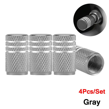 DSYCAR 4Pcs Silver Aluminum Knurling Tire Valve Stem Caps | US Schrader Compatible
