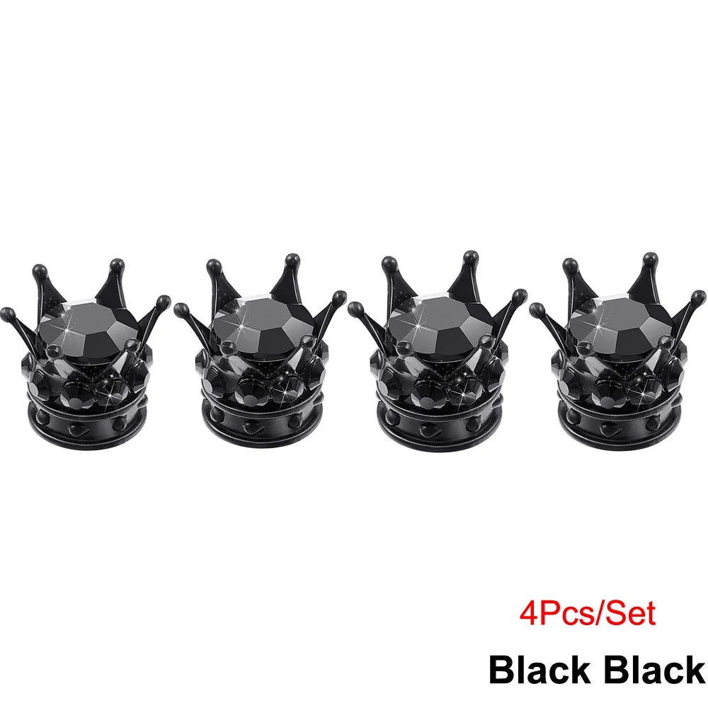 Rhinestone Chrome Crown Tire Valve Stem Caps for Cars, Bikes & Motorcycles